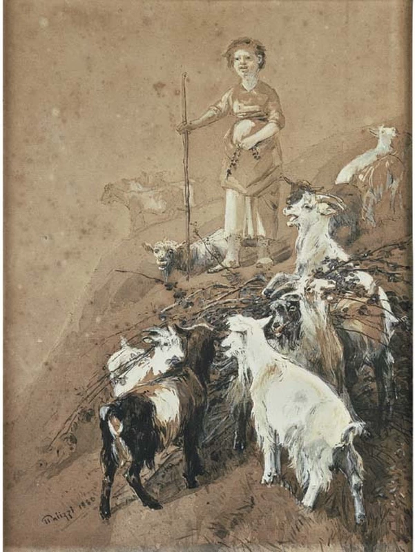 Pastorella e caprette al pascolo, 1880